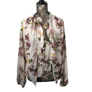 eva mendes for New York & Co Large Ivory Long Sleeve Floral Women Top Blouse